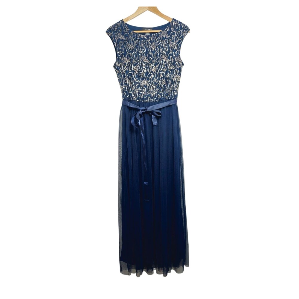 Candalite Women's Size Small Dress Blue with Gold Accents Maxi Length Sleeveless - Picture 1 of 12